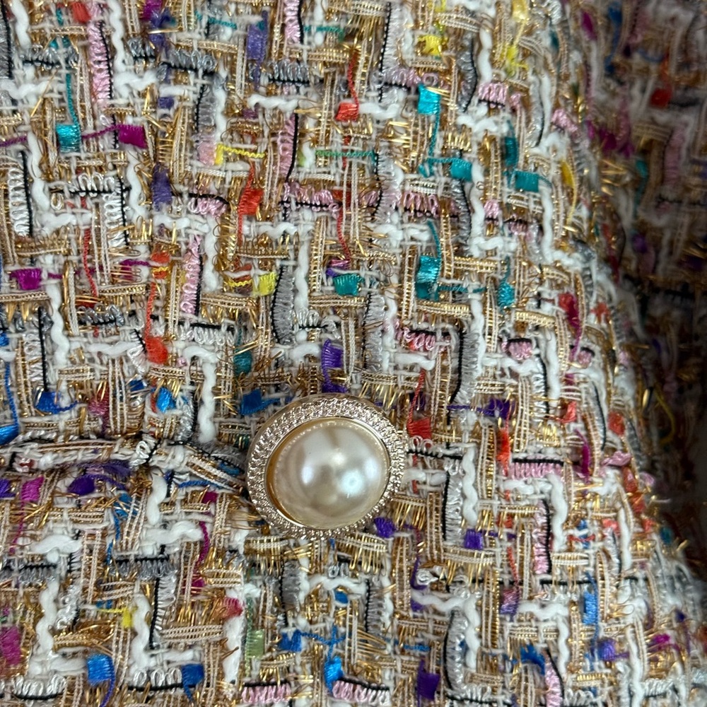 Alexia Admor Colorful pink, white Tweed Blazer gold accents in size 4 - Picture 4 of 11